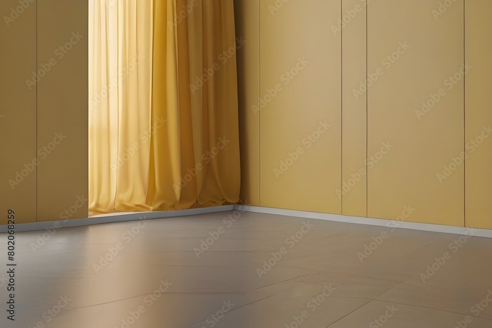 Poster yellow room corner empty interior 3d background of blank modern wall space floor home design studio 