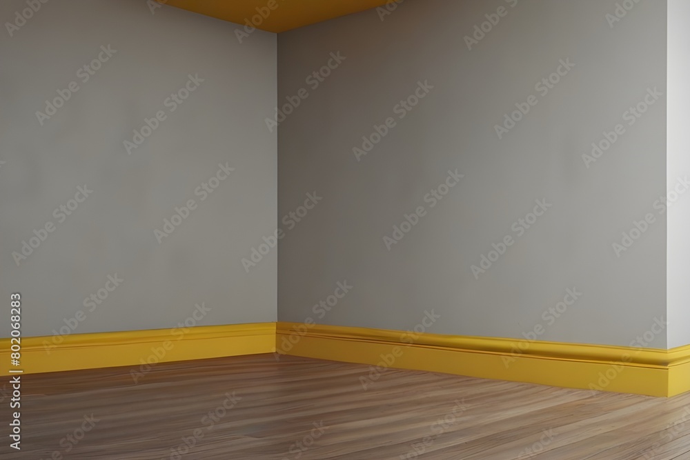 Aufkleber yellow room corner empty interior 3d background of blank modern wall space floor home design studio 