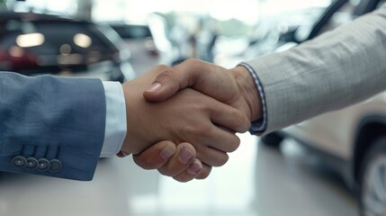 Business Partners Shaking Hands in Car Showroom Generative AI
