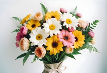 Gift bouquet of beautiful Flowers on white background. Bunch of Flowers.