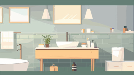 Interior of bathroom with sink bowl and bath accessor