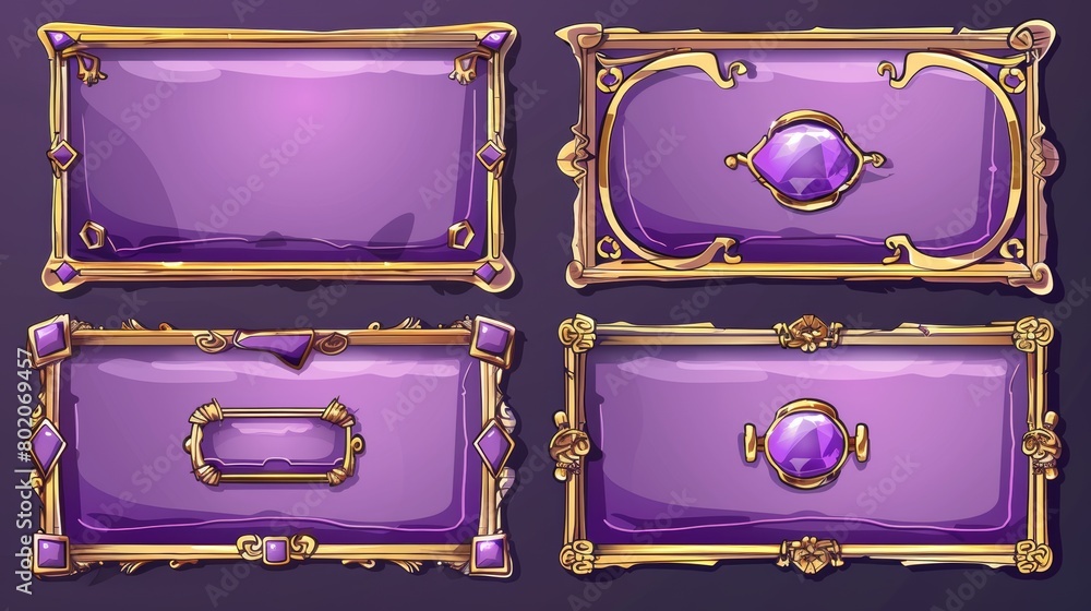 Poster luxury rectangular frames isolated on background. cartoon modern illustration of empty lilac buttons