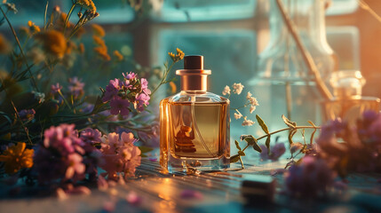 a perfume making in a studio, product photography, making perfume.