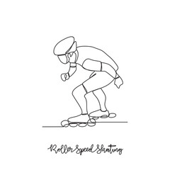 One continuous line drawing of Roller Speed Skating sports vector illustration. Roller Speed Skating sports design in simple linear continuous style vector concept. Sports themes design for your asset