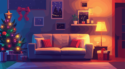 Interior of living room with sofa glowing lights 