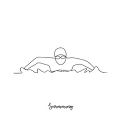 One continuous line drawing of Swimming sports vector illustration. Swimming sports design in simple linear continuous style vector concept. Sports themes design for your asset design illustration.