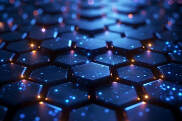 Obraz premium Glowing Hexagonal Network of Futuristic Digital Patterns and Luminous Connections