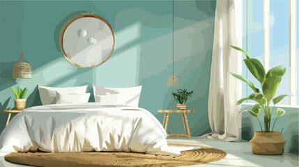Interior of stylish bedroom with modern mirror 