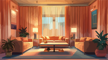 Interior of stylish living room with light curtains Vector