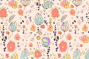 Vibrant doodle flower background with playful colors, modern design, advertising, and social media engagement
