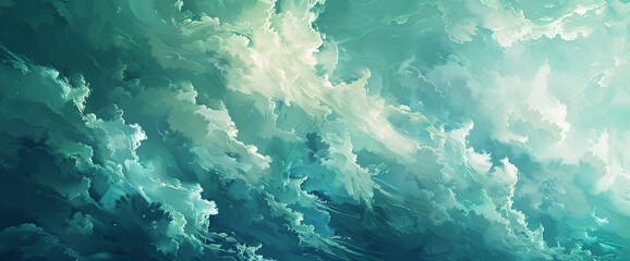 Wisps of pearl and ivory float amidst a sea of azure and jade, like clouds drifting lazily across a summer sky.