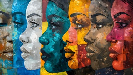 Abstract art of diverse womens faces for International Womens Day celebrations . Concept International Womens Day, Abstract Art, Diverse Faces, Women Empowerment, Creative Celebrations