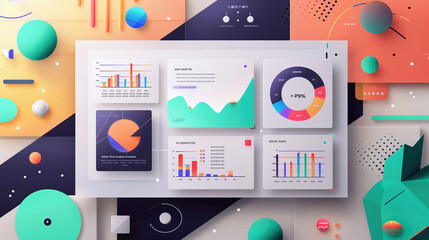 PPT page design, multiple content plates, chart data comparison, retro futuristic style, minimalism, minimalist color matching