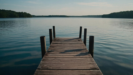 Fototapeta premium Dock Amidst Tranquil Waters: A Serene Perspective, ai generated
