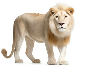 Obraz premium Albino Löwe auf vier beinen isoliert auf weißen Hintergrund, Freisteller 