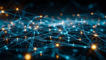 Abstract interconnected dots on bright blue background, representing communication concept