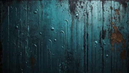 Aqua Grunge and Scratched Metal Background, Distressed Metallic Texture with Weathering Effects.