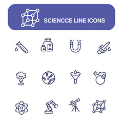 set of science line vector icons , chemical vector icons set