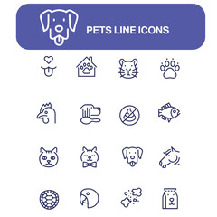 set of pets line vector icons , pets shop icons