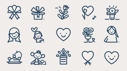 line style icon set design happy mothers day love rel