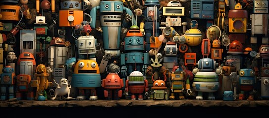 Group of robot toys sitting together