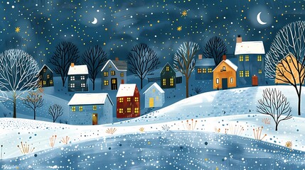 Snow village illustration poster background