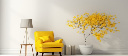 Yellow chair in front of white wall