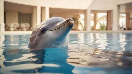 Dolphin in a swimming pool at the hotel.