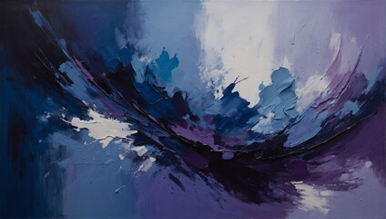 Bold Abstract Painting, Shades of Indigo and Violet in Textured Oil Brushstrokes.