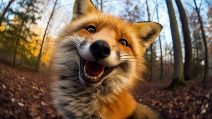 Naklejka premium Close-up selfie portrait of a fox.