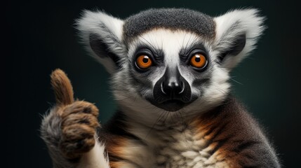 Fototapeta premium Portrait of friendly lemur making thumbs up.