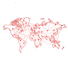 "Unleash the power of global connectivity with our transparent PNG illustration of interconnecting red dots on a red world map. Explore the world digitally! 🌐 #illustration #digitalart"
