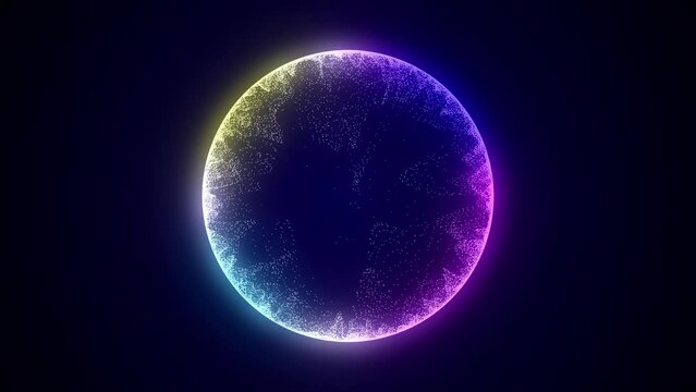 Futuristic colors sphere of particles and lines. Network connection big data. Abstract technology background. 3d rendering.