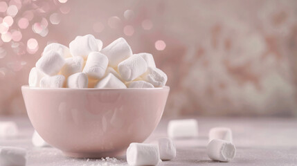 Fototapeta na wymiar Bowl with tasty marshmallows on light background