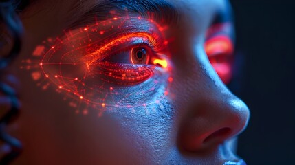 Futuristic Digital Eye Scan Displaying Medical X Ray Data and Holographic Interface