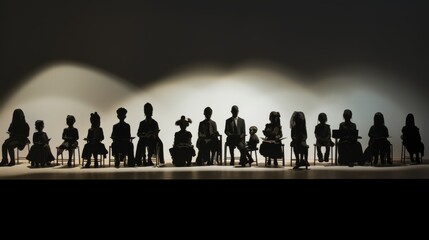 Diverse Group of Schoolchildren Seated Silhouettes Learning Together in Classroom, Education and Unity Concept