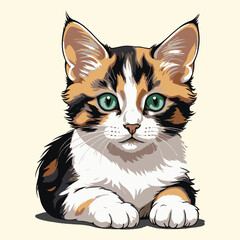 A Cute Cat Sitting Down Vintage Engraved Style