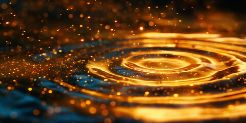 Goldene Spiegelung auf der Wasseroberfläche mit Tropfen