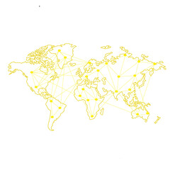"Unleash the power of global connectivity with our transparent PNG illustration of interconnecting yellow dots on a yellow world map. Explore the world digitally! 🌐 #illustration #digitalart"
