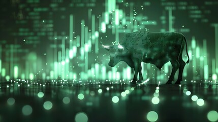 Surging Bull Market Trend Visualized in Digital Green Financial Graph