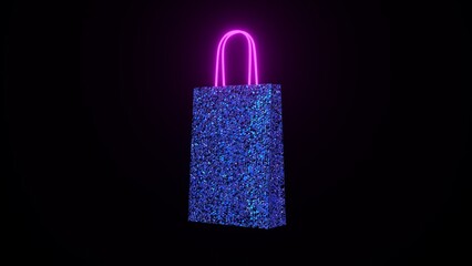 Glittering blue shopping bag with neon pink handles