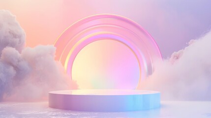Surreal Pastel Rainbow and Clouds Display
