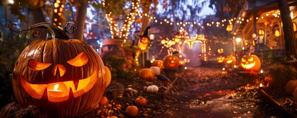 Spooky Halloween Pumpkin Decorations at Twilight
