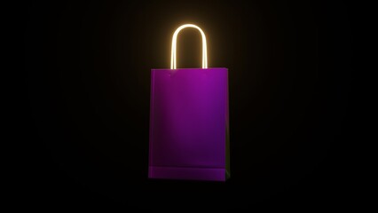 Glossy purple shopping bag with neon yellow handles