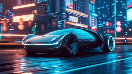 Futuristic Car Gliding Through Neon City
