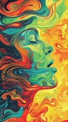 Vivid Psychedelic Portrait with Swirling Colors
