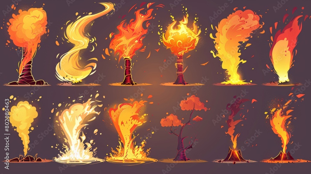 Poster isolated vortex wind ui frame for magical energy power. magician fire flame disaster funnel motion. 