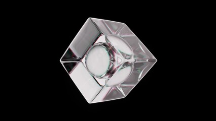 3D render of transparent cube with spheres inside