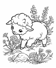 Obraz premium Whimsical Lamb in the Garden Illustration