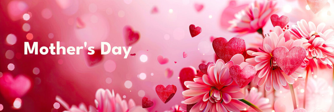 Mother Day Banner, heart, flower and gilter